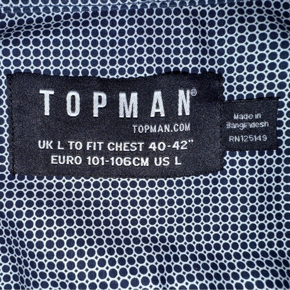 Topman Men’s Slim Fit Button-Up Shirt | Dark Navy Micro-Dot | Size Large - Picture 4 of 10
